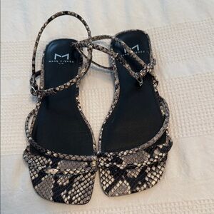 Marc Fisher Black and Gray Snake Print Sandals